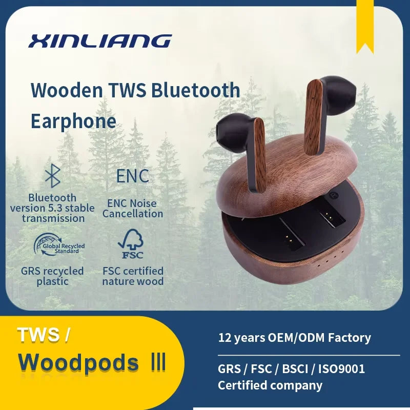 Wooden-Accent ANC TWS Earbuds