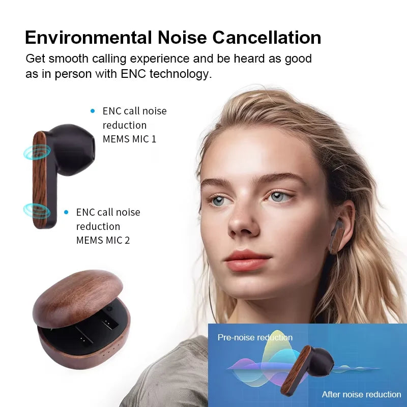 Wooden-Accent ANC TWS Earbuds
